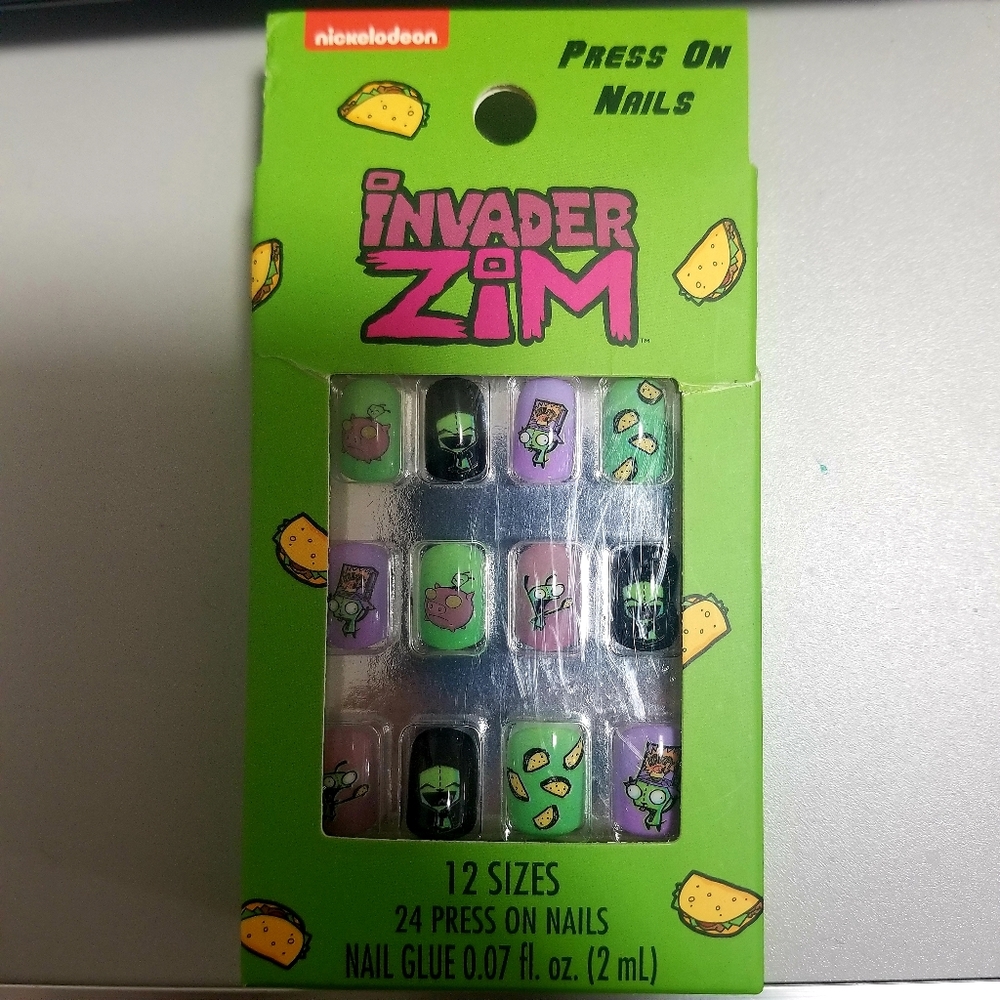 Invader Zim Press-On Nails, Short Press-On Nails, Hot Topic Brand, Multicolored